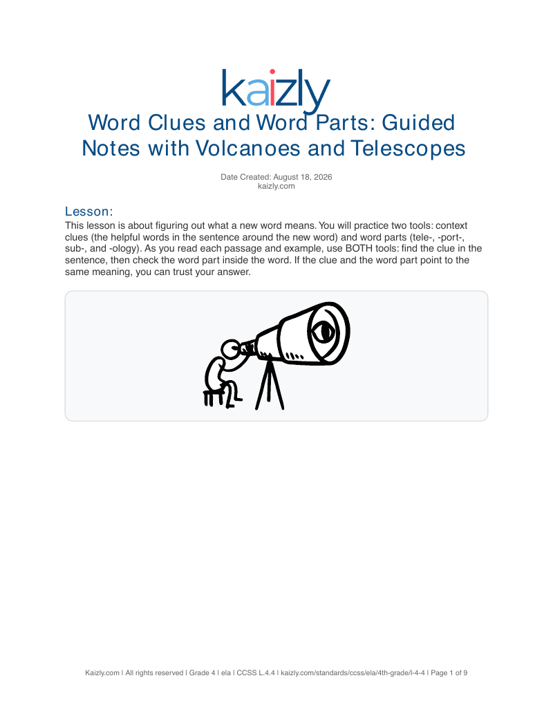Page 1 of the free L.4.4 worksheet PDF