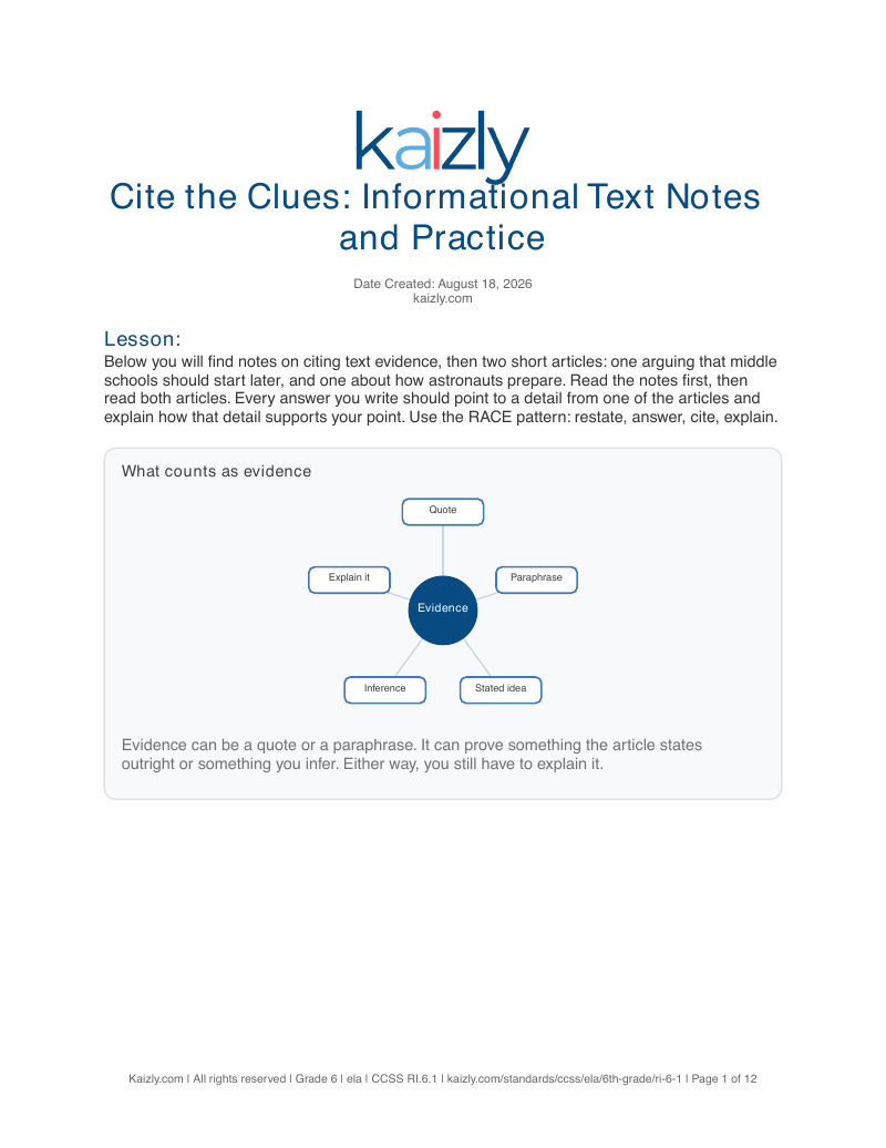Page 1 of the free RI.6.1 worksheet PDF