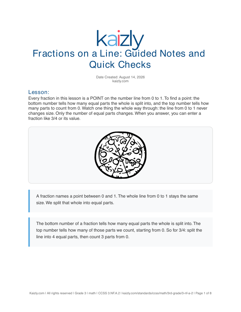 Page 1 of the free 3.NF.A.2 worksheet PDF