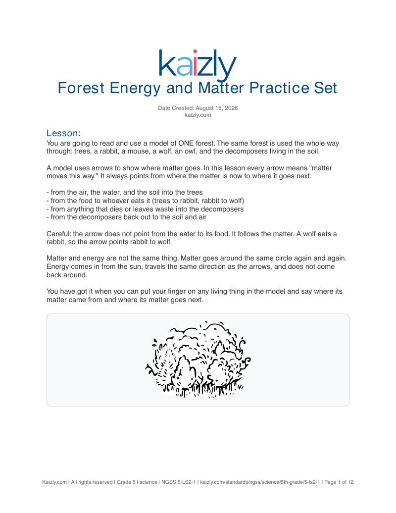 Page 1 of the free 5-LS2-1 worksheet PDF
