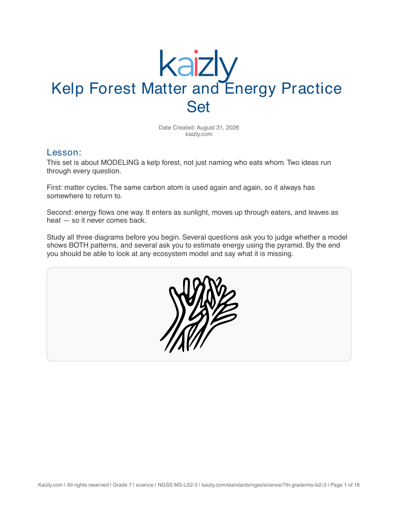 Page 1 of the free MS-LS2-3 worksheet PDF